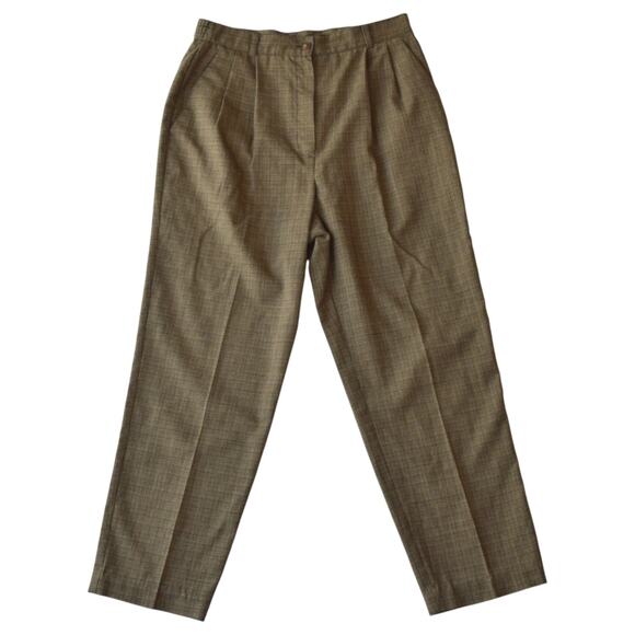 Vintage 90s Sag Harbor Brown Plaid Pleated Pants Size 10 - Picture 1 of 5